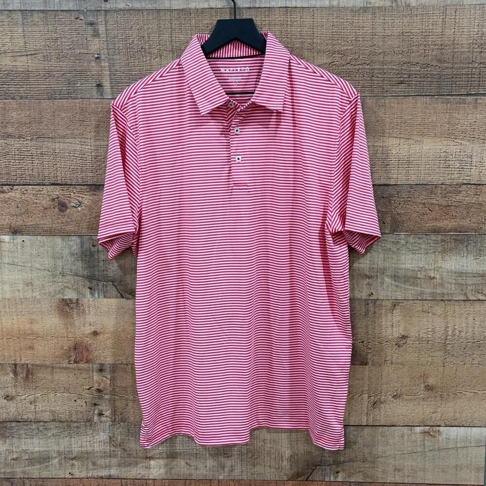 Maelreg Polo Shirt Mens Size L Red White Striped Performance Golf Short Sleeve